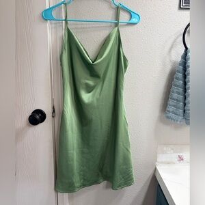Cider Mint Satin Slip Dress with Butterfly Back